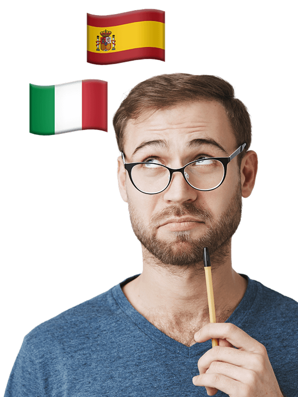 Uomo indeciso tra italiano e spagnolo