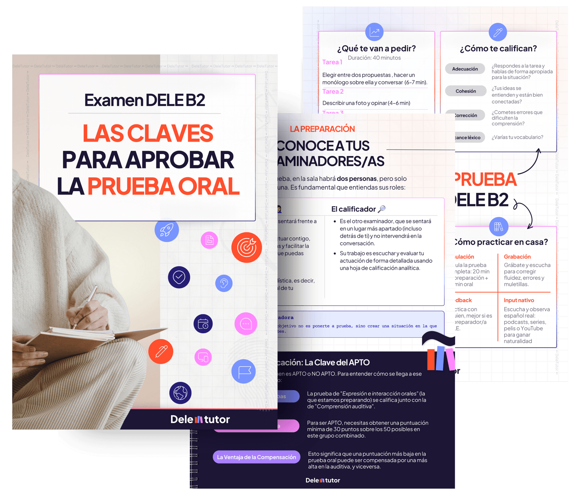 Tres páginas del PDF: la portada, la de los examinadores y la infografía con la checklist