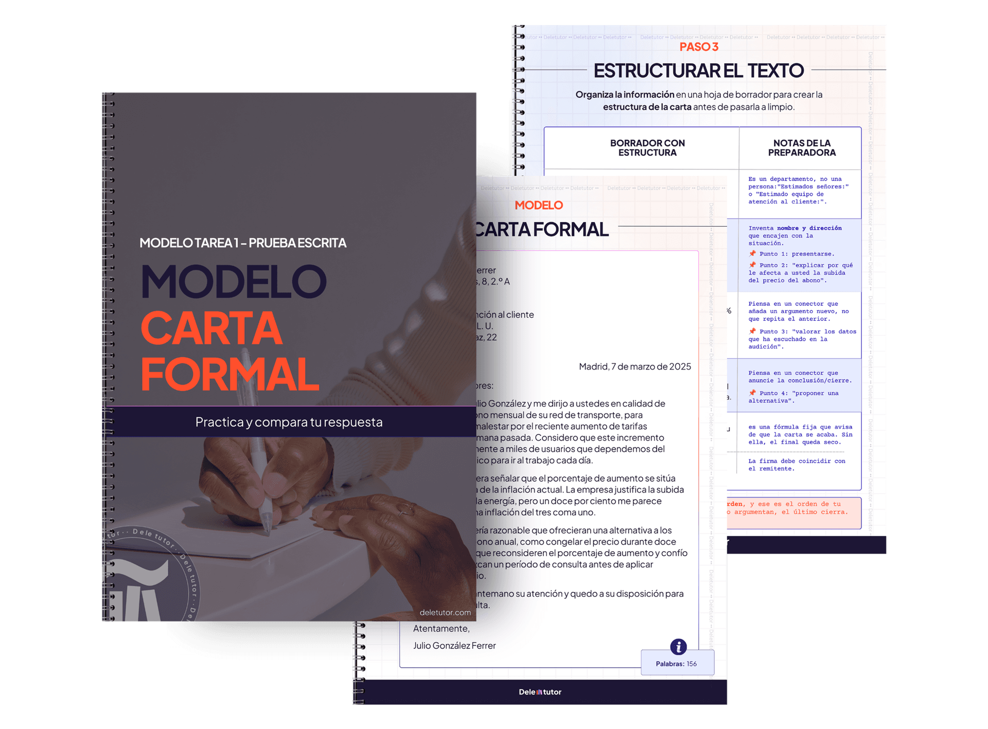 Vista previa del PDF: el enunciado, los cinco pasos y la carta final