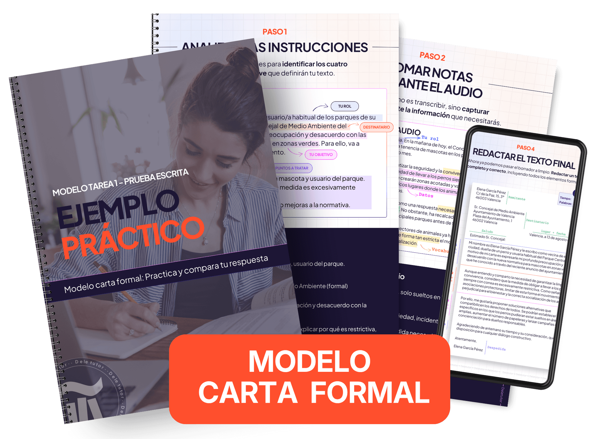 Vista previa del PDF: la portada, los pasos del método y la carta final
