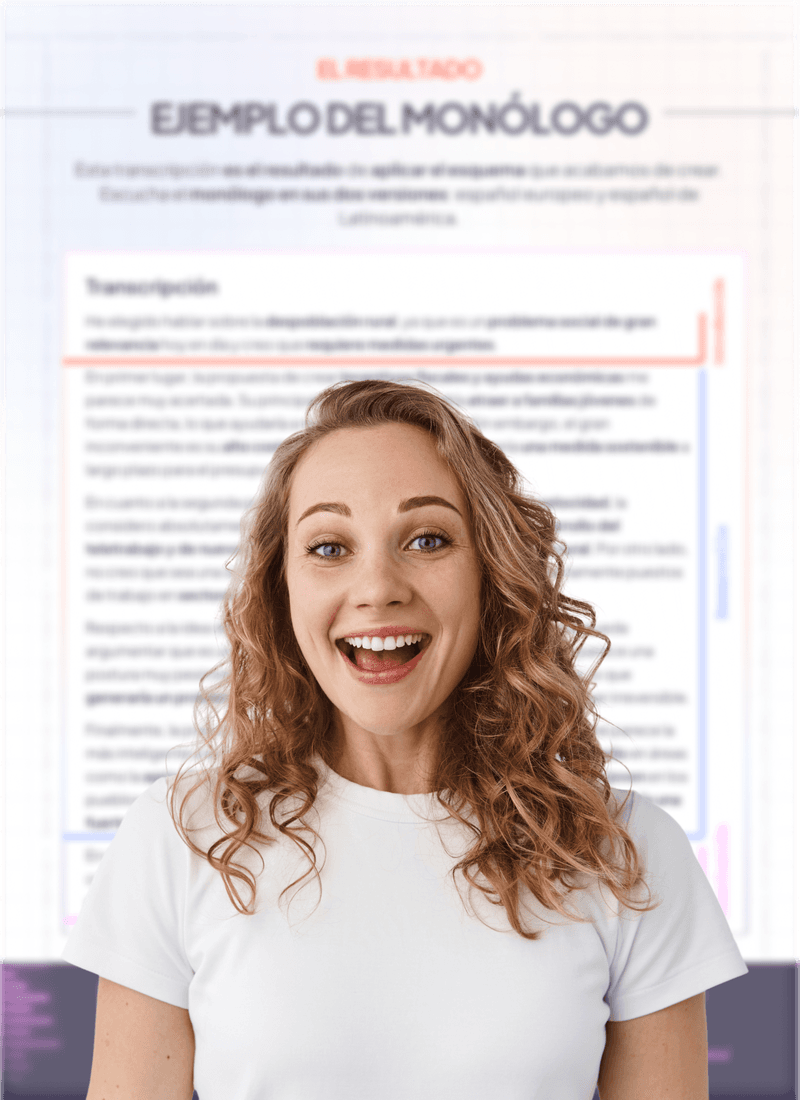 Página «Ejemplo del monólogo» del PDF, con la transcripción del monólogo